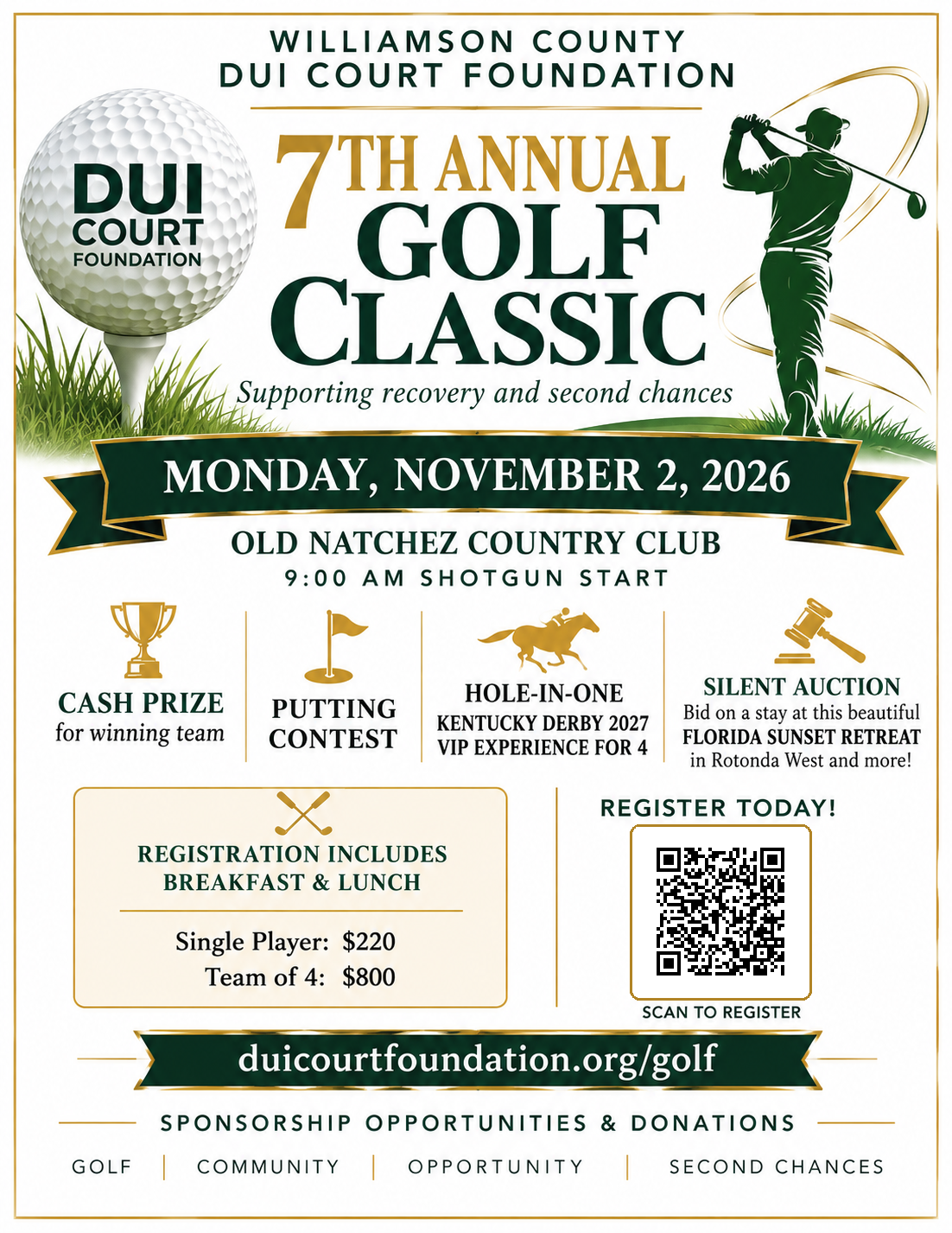 DUI Court Foundation 7th Annual Golf Classic A flyer for the 7th Annual Williamson County DUI Court Foundation Golf Classic in Williamson County, Tennessee.