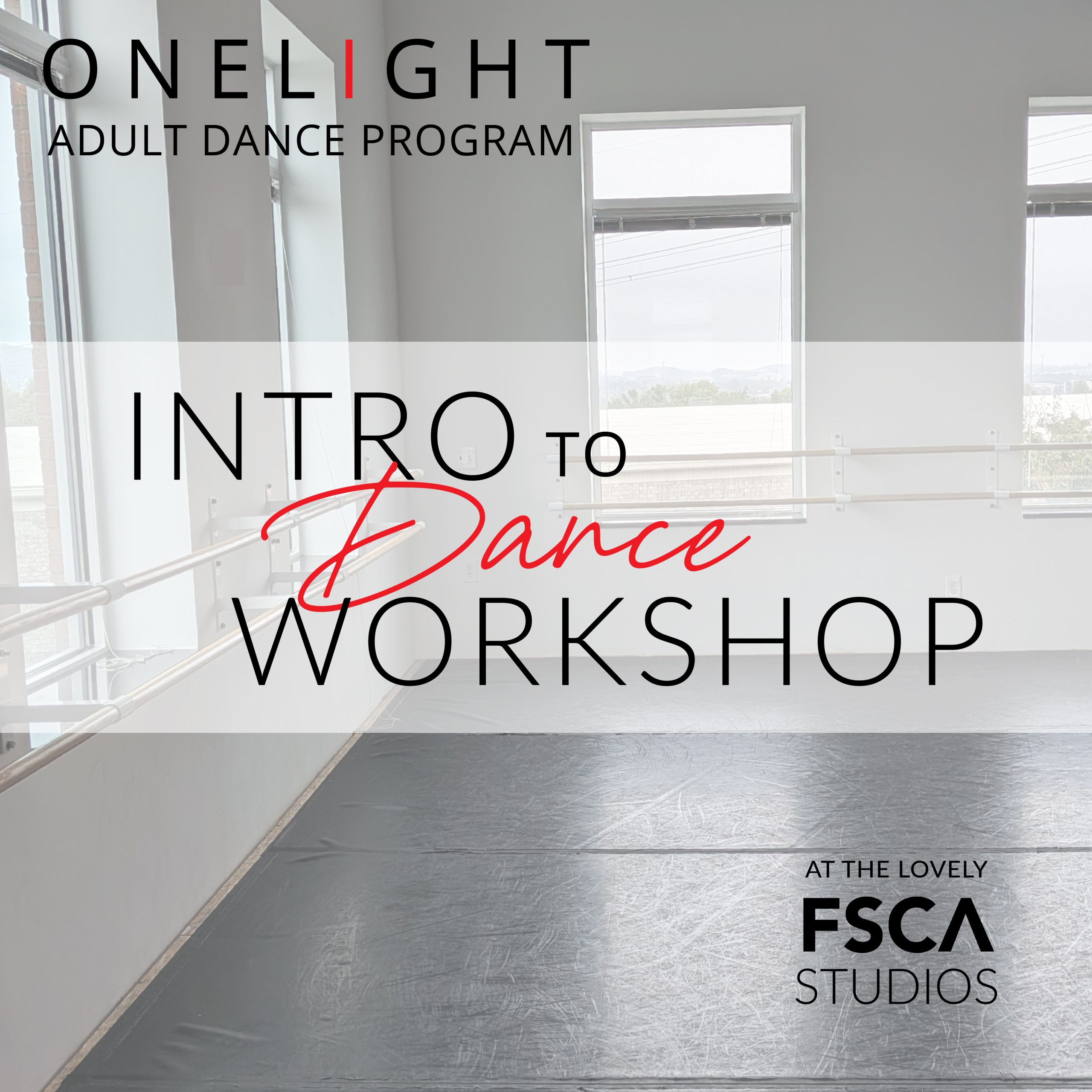 Intro to Dance Workshop An empty dance studio with ballet barres and large windows for a dance workshop in Williamson County, Tennessee.
