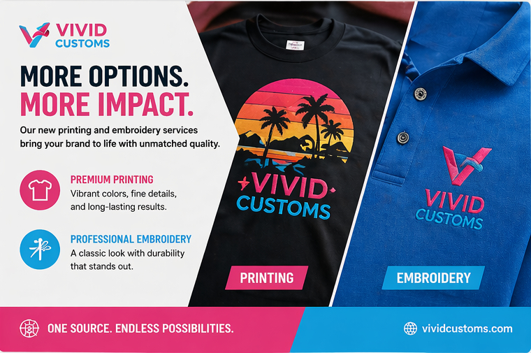 New Printing and Embroidery Services Now Available for Custom Apparel