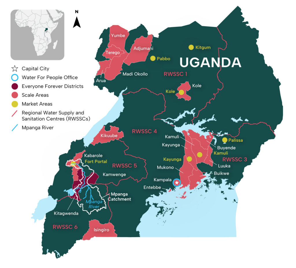 Map showing where Water For People works in Uganda