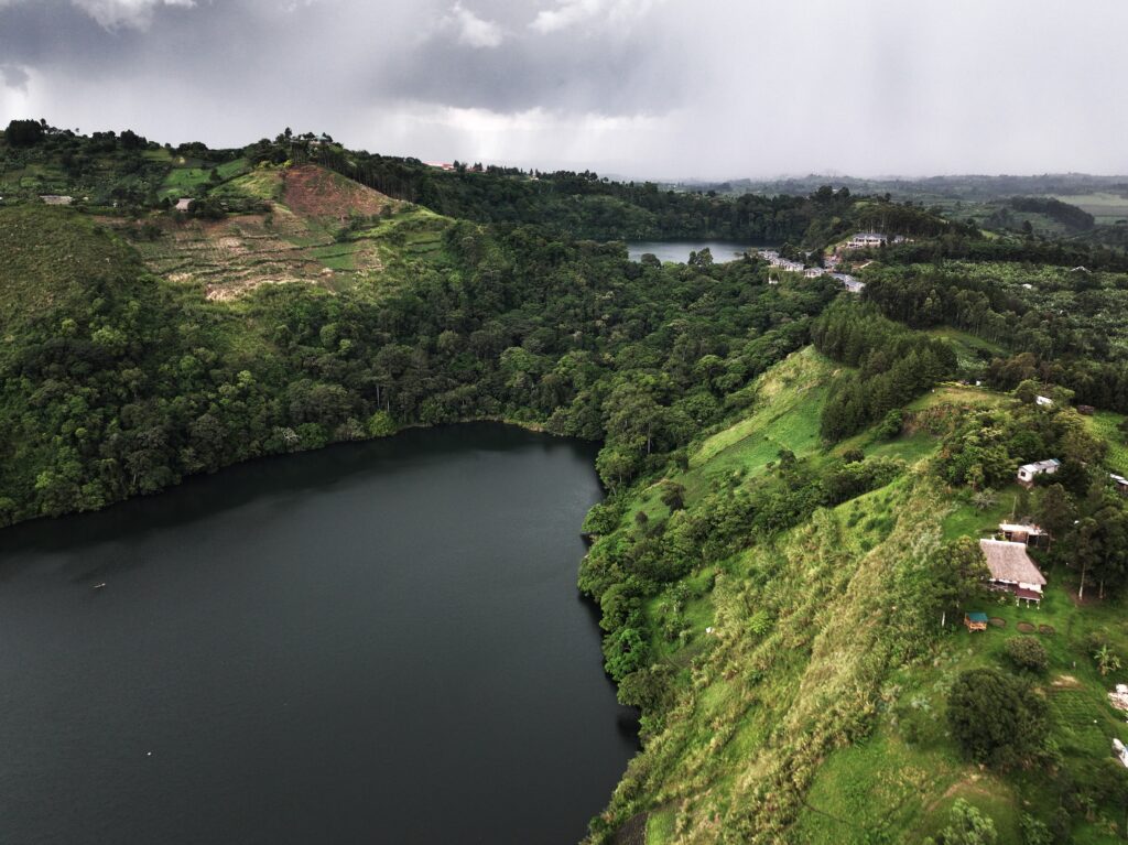 Aeral shot of the crater lakes in the Mpanga River Watershed. Photo by John Gathagu