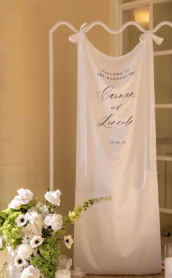 PACKAGE Custom Fabric Welcome Sign, Florals and Plinth Package-The Welcome Edit thumbnail 1