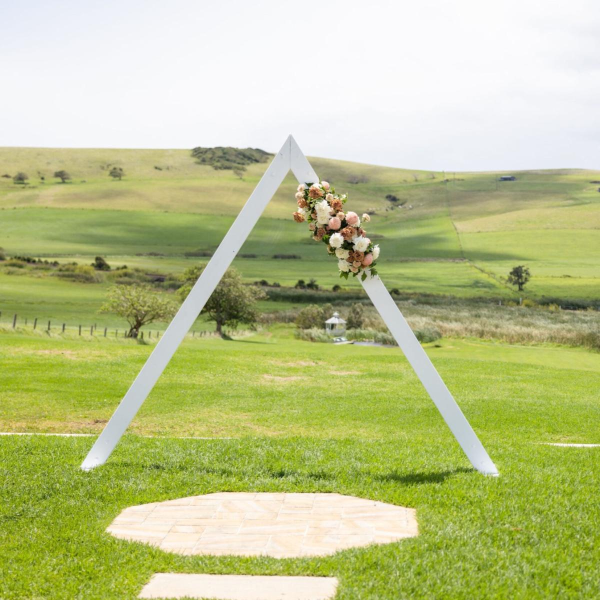 White Wooden Triangular Arbour thumbnail 3