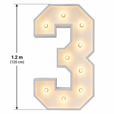 LED - 1.2 m high White Light up Number 3 (with remote control)