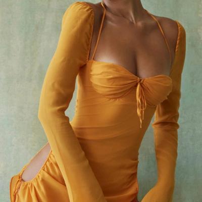House of CB Baby Tangerine Chiffon Halter Mini Dress (Plus cup size S) thumbnail 4