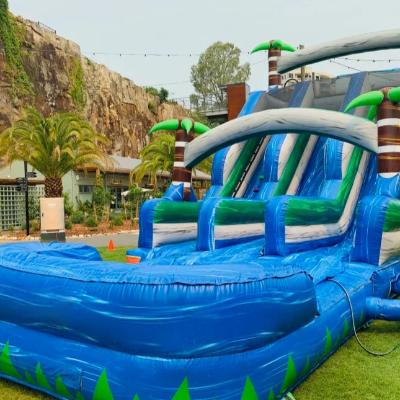 Blue Tropical Inflatable Waterslide