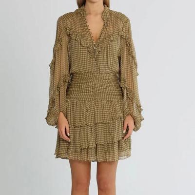 Shona JoyRuched Eleonora Frilled Mini Dress - Olive Size 8