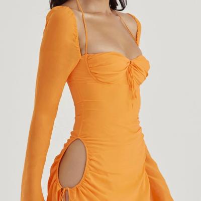 House of CB Baby Tangerine Chiffon Halter Mini Dress (Plus cup size S)
