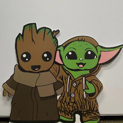 Baby Groot and Yoda Standee package