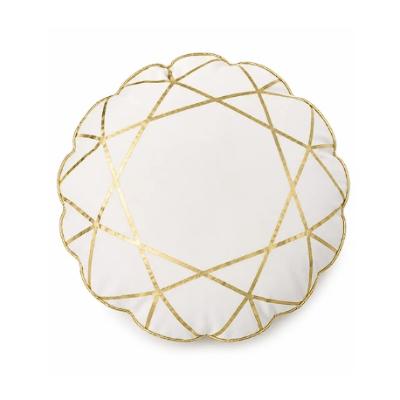 Cushion - White with Gold GeoPattern Round