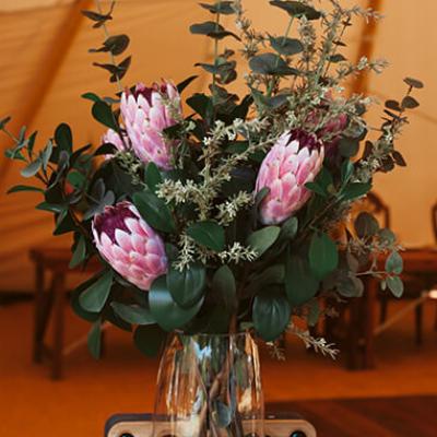 Large Native Flowers in Glass Vases x 4