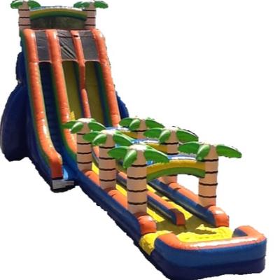 20m Blue Tropical Dual Lane Waterslide Inflatable