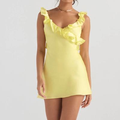 House of CB Tink Buttercup Satin Ruffle & Orchid Satin Ruffle Mini Dresses - Yellow size S, Purple Sizes XS, S thumbnail 2