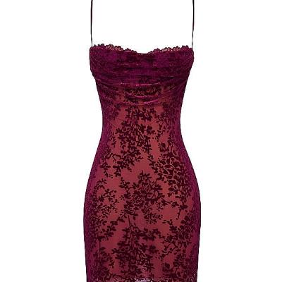 House of CB Ione Cranberry Devore Midi Dress Purple - Size S thumbnail 4