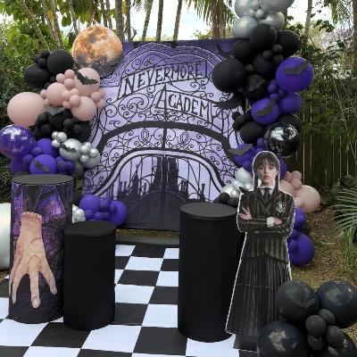 Wednesday Halloween the Adam’s family backdrop balloons thumbnail 2