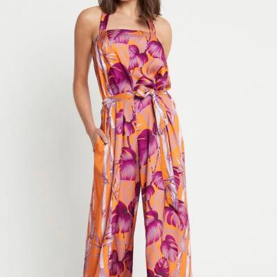 Sass & Bide Monseria Moments Halter Neck Jumpsuit - Orange Print Size 8