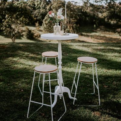 Timber & White Metal Stool