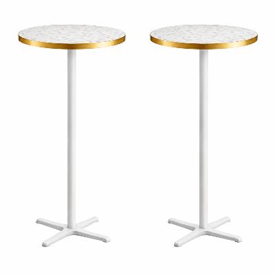 Table - Dry Bar Cocktail Table White Marble top and Gold Edge, black base - Premium