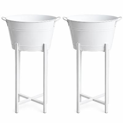 Drinks - x2 White Tub Stainless Steel Ice Bucket and stands thumbnail 1