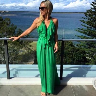 Lisa Brown Classic Poppy Dress - Green and Ivory Size OSFM thumbnail 4