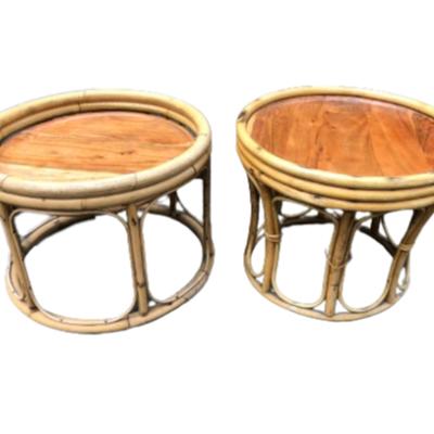 Vintage cane coffee table set of 2 thumbnail 1