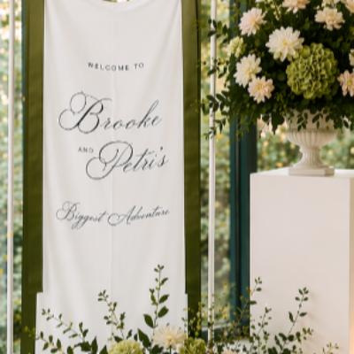PACKAGE - Custom Fabric Welcome Sign, Florals and Plinth Package-The Luxe Entrance Edit thumbnail 1
