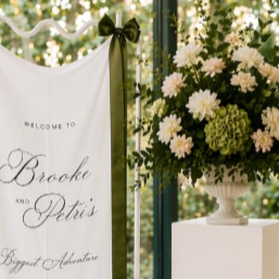 PACKAGE - Custom Fabric Welcome Sign, Florals and Plinth Package-The Luxe Entrance Edit thumbnail 3