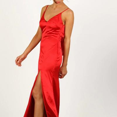 Micaah Camellia Satin Red Gown - Red Size 8