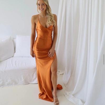 Alamour the Label Evey Rust Satin Dress Size S