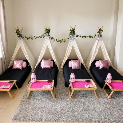 Teepee tent, mattress, blanket. For slumber parties. Cream Tent, Black covers thumbnail 2