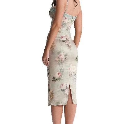 House of CB Venus Vintage Floral Midi Dress Green/beige - Size XS thumbnail 3