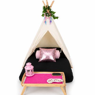 Teepee tent, mattress, blanket. For slumber parties. Cream Tent, Black covers thumbnail 1