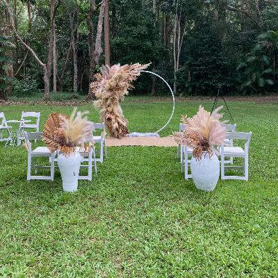 White Flower Pots - Set of 2 (with palms and pampas) thumbnail 2