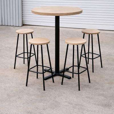 Dry Bar - Light Timber Top and Black Base Tables & 4 stools Set thumbnail 1