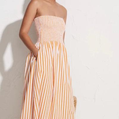 Faithfull the Brand Madella Midi Martie Orange Stripe Size 6 thumbnail 2