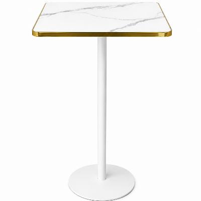 Table - Dry Bar Cocktail Table White and Gold Square Marble top, White base - Premium