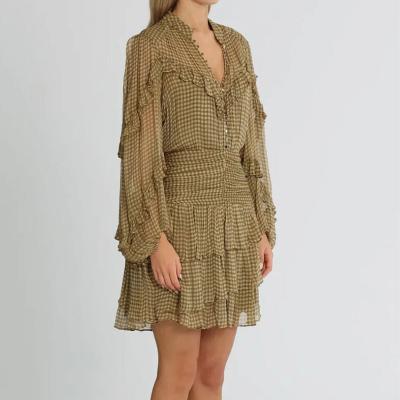 Shona JoyRuched Eleonora Frilled Mini Dress - Olive Size 8 thumbnail 2