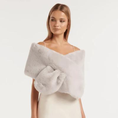 Forever New Faux Fur Wrap One Size- Black, White/Porcelain, Dove Grey, Blush thumbnail 4