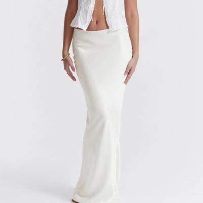 House of CB Sydel White Satin Bias Cut Maxi Skirt - Size XS