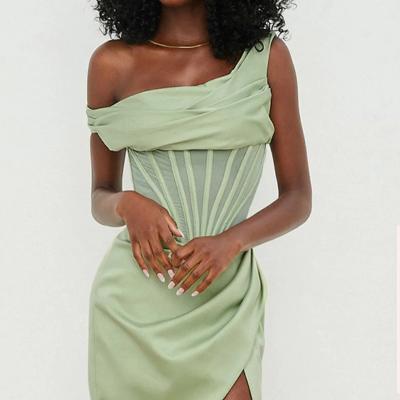 House of CB Lulu Pistachio Asymmetric Drape Midi Corset Dress - Size S