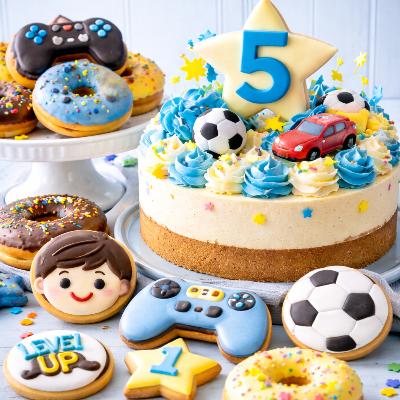 Boys Happy Birthday Kids Catering Gift Set - Sponge cheesecake, donuts, and cookie thumbnail 2