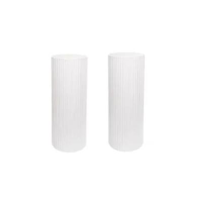 White Circle Ribbed Plinth - Set of 2