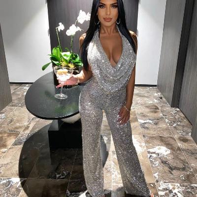 Nookie Silver Sequin Jumpsuit - Silver Size XS