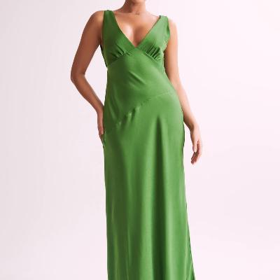 Meshki Nadia Maxi Satin Cowl Back Dress - Green Size 12 thumbnail 5