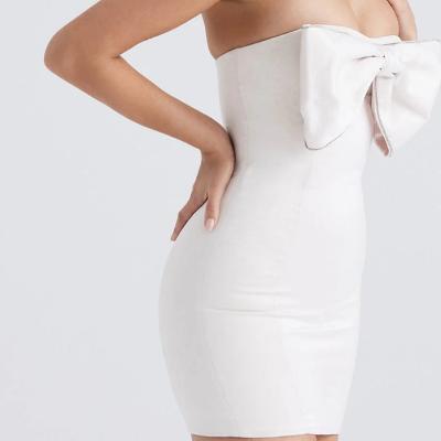 House of CB Ariella Ivory Satin Crystal Embellished Bow Mini Dress - Size S thumbnail 6