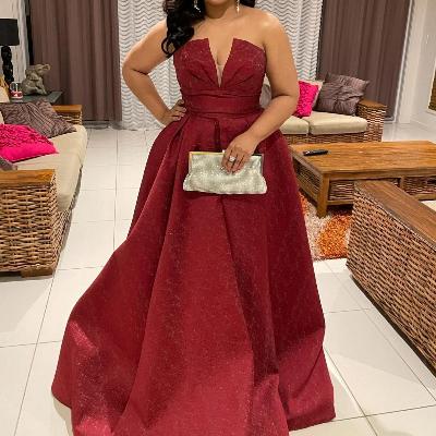 Tina Holly Red Jacquard Gown Sizes 12 and 16