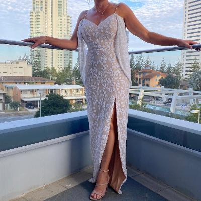 Tina Holly Sequin Drape Cocktail White/Nude Dress Size 8 and 12 thumbnail 5