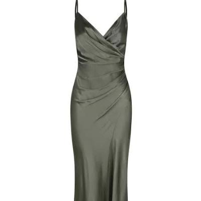 Shona Joy La Lune Cross Draped Maxi Dress - Olive Size 8