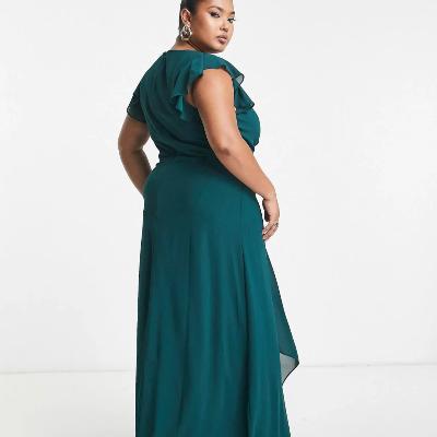 TFNC Plus Bridesmaid Flutter Sleeve Ruffle Detail Maxi Dress - Navy, Emerald, Red Size 18 thumbnail 2