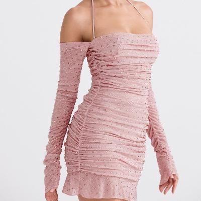 House of CB Estella Soft Pink Crystallised Dress - Size XS